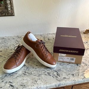 Johnston & Murphy McFarland Lace to Toe Dark Camel Glove Leather Sneaker